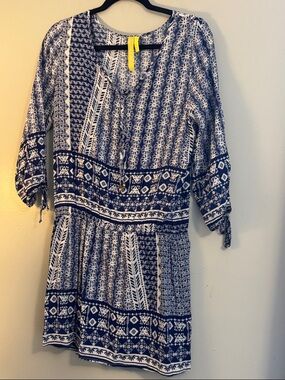 Blue and White Printed Women's Dress